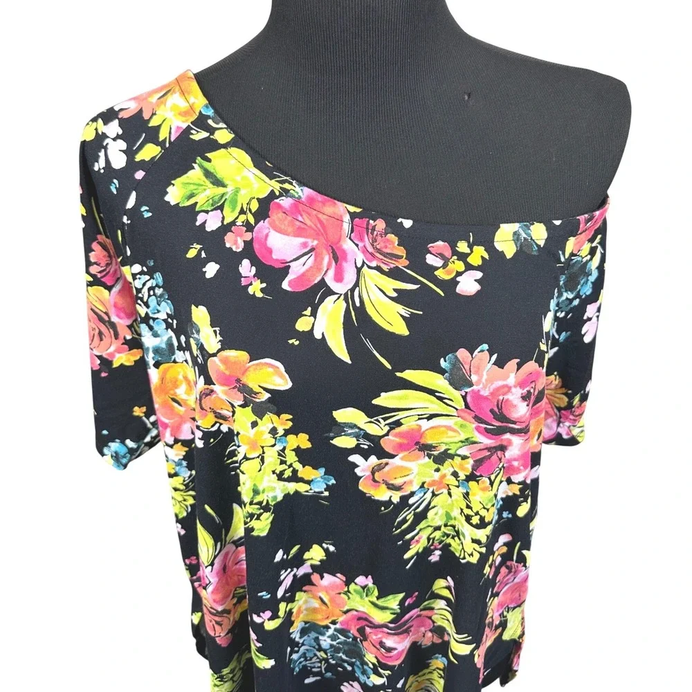 Torrid Super Soft Floral Off Shoulder Tunic Top Plus Size 1X Black Callie - Picture 3 of 12